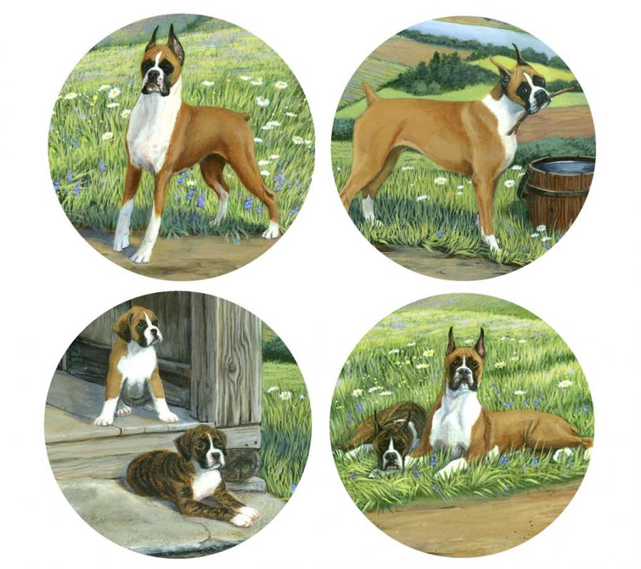 four dog art coasters