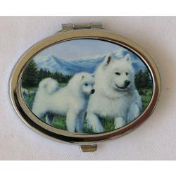 Samoyed 3 Oval Compact Mirror