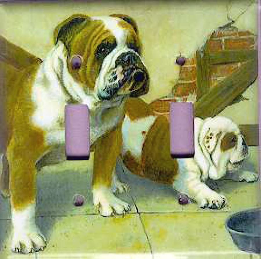 Bulldog Picture Double Light Switch Plate #1A