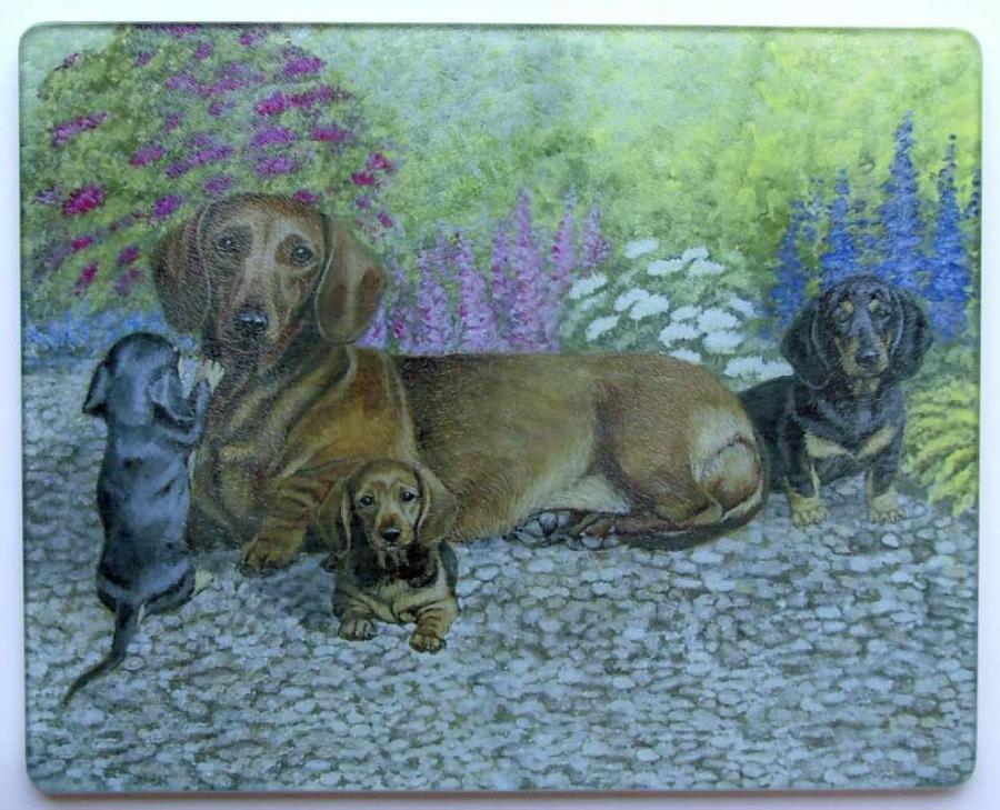 Dachshund 4 Tempered Glass Cutting Board