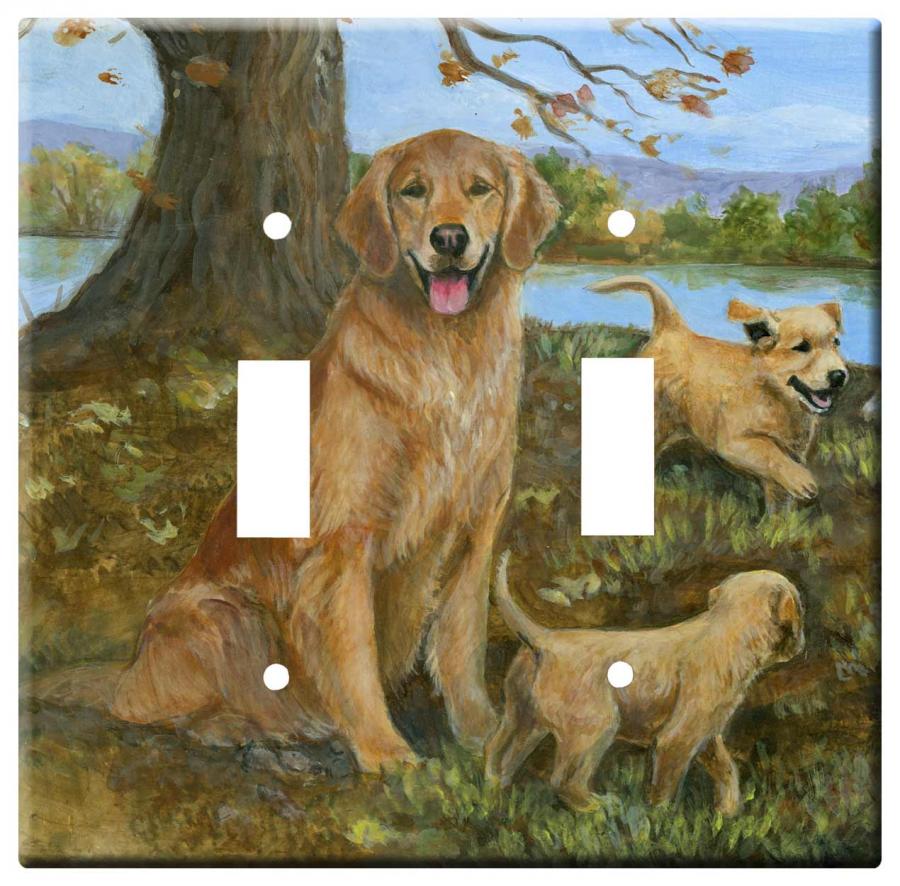 Golden Retriever Picture 3A Double Light Switch Plate Golden 3a dlsp