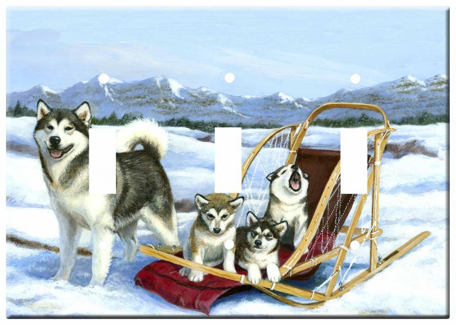 Alaskan Malamute Picture Triple Light Switch Plate #3 Alaskan Mal 3 tlsp