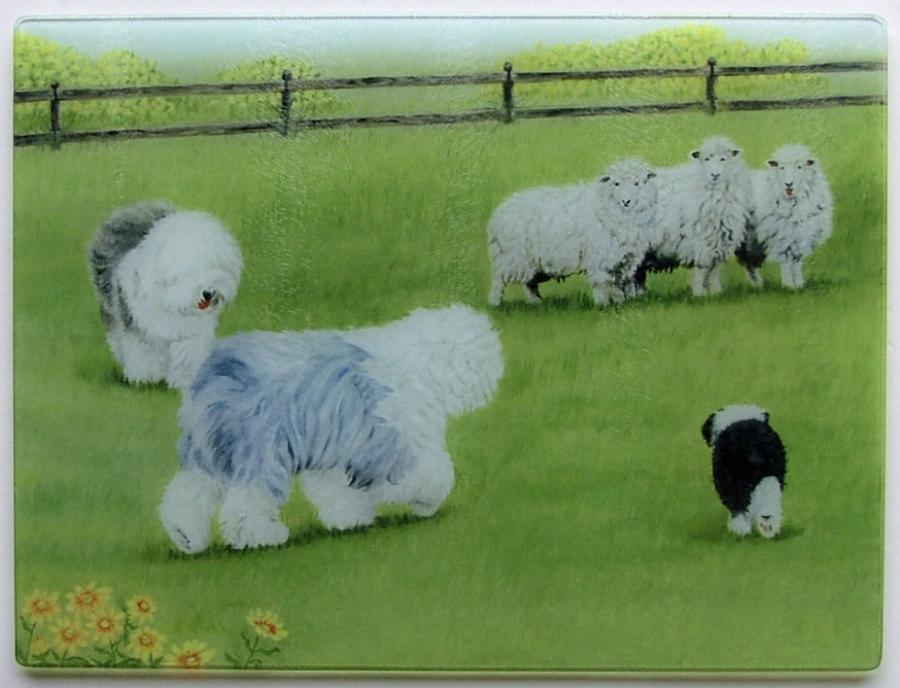 Old English Sheepdog Tempered Glass Cutting Board 3