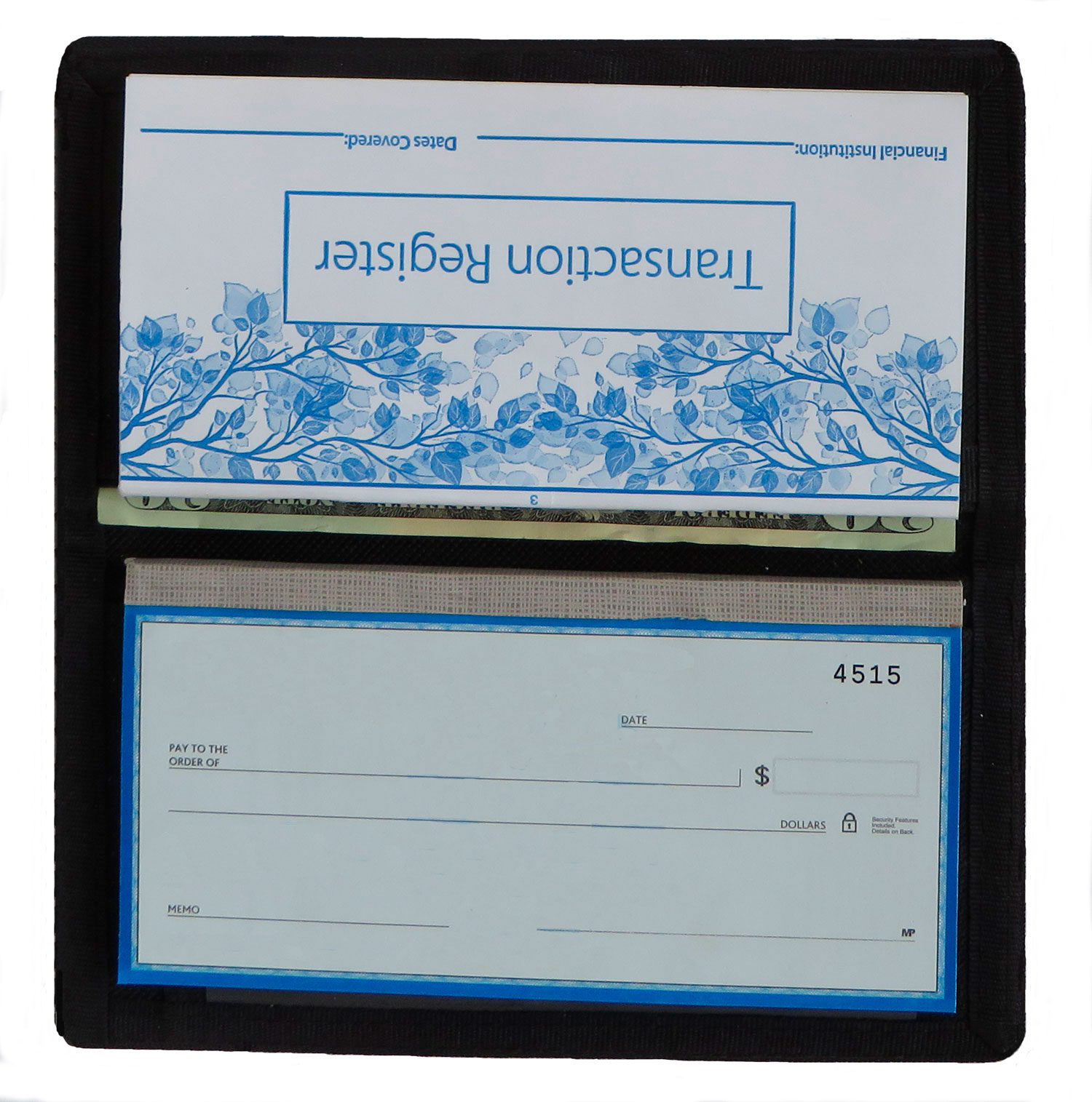 checbook interior with register and checks