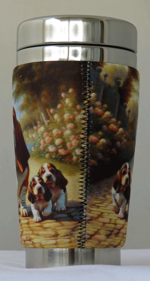 Basset 13 travel mug back