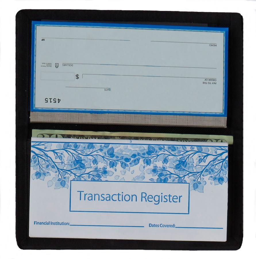 checbook interior with register and checks