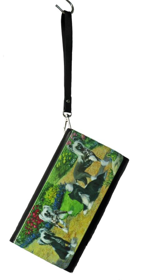 Chinese Crested clutch wallet with strap
