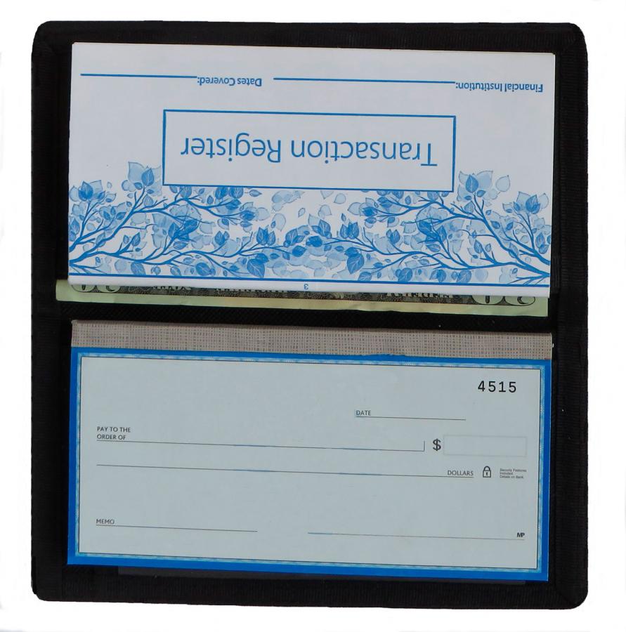 checbook interior with register and checks