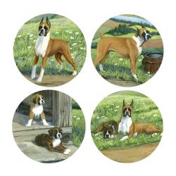 four dog art coasters