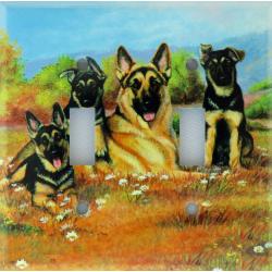 German Shepherd Picture 3A Double Light Switch Plate GSD 3A DLSP