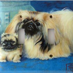 Pekingese Double Light Switch Plate 1A Peke 1A DLSP-P